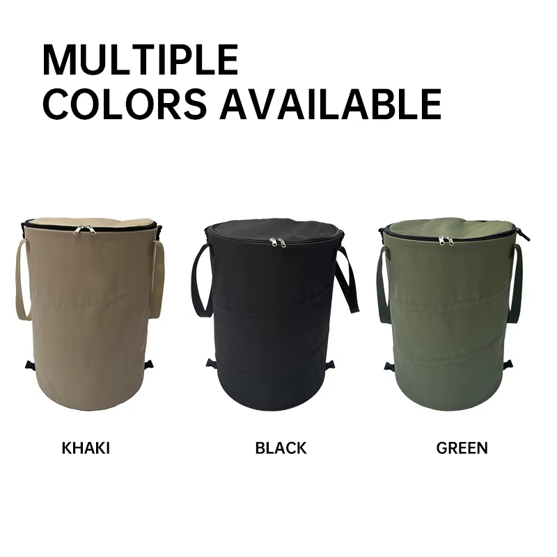 Intentional Living Shop 20 Foldable pop‑up camping trash can in green canvas